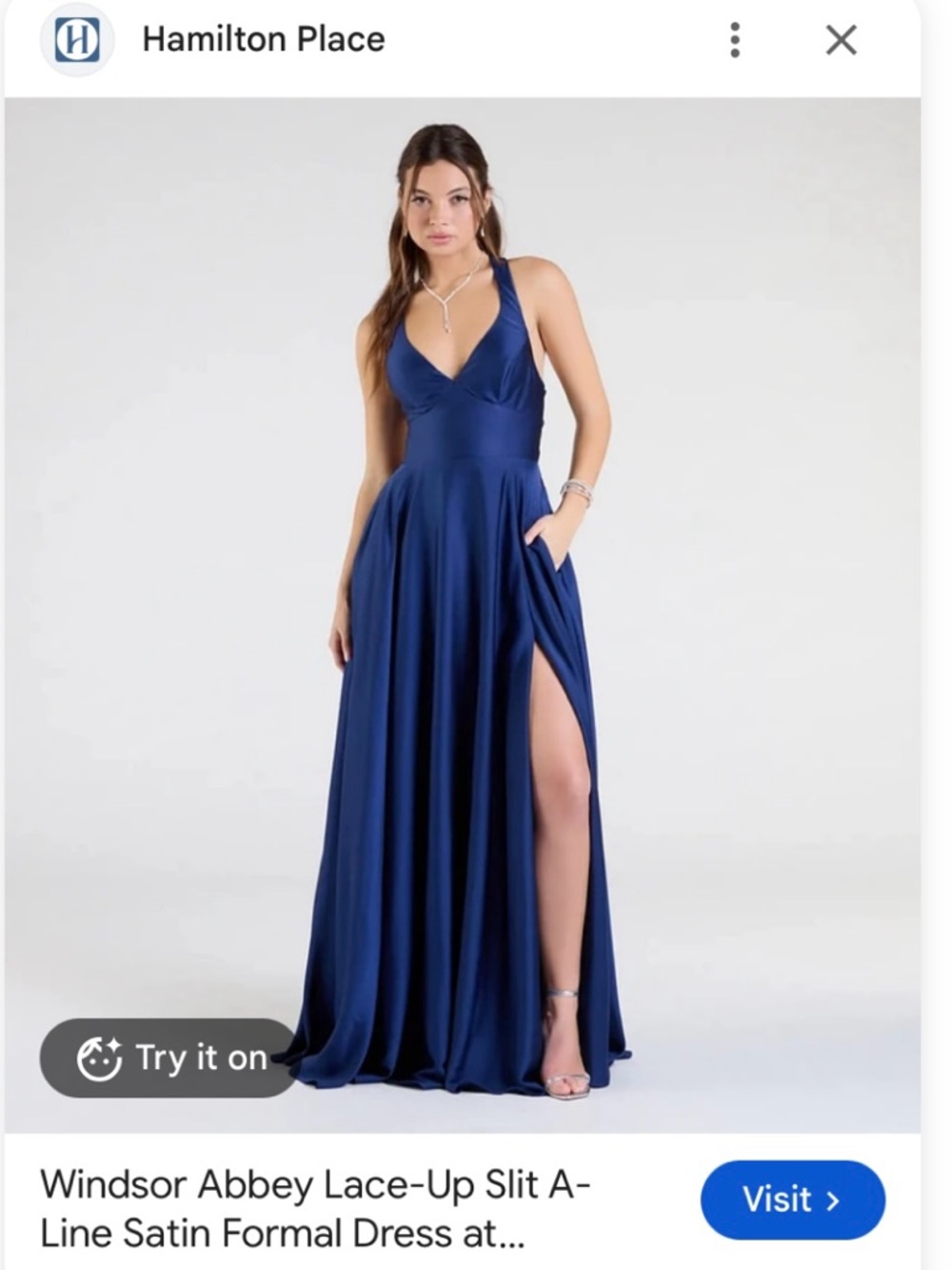 New Size 3 Hamilton Place Windsor Abbey Lace-Up Slit A-Line Satin Formal Dress
